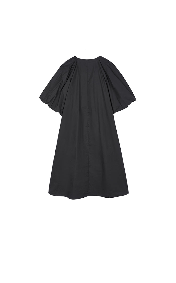 Dress / JNBY Cotton Poplin A-Line V-Neck Dress Black-3