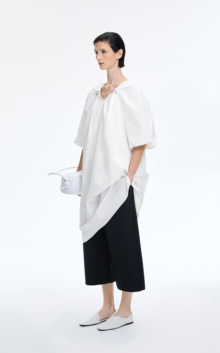 Dress / JNBY Cotton Poplin A-Line V-Neck Dress Off White-1
