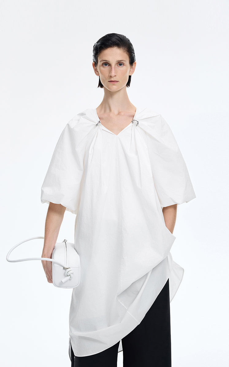 Dress / JNBY Cotton Poplin A-Line V-Neck Dress Off White-1
