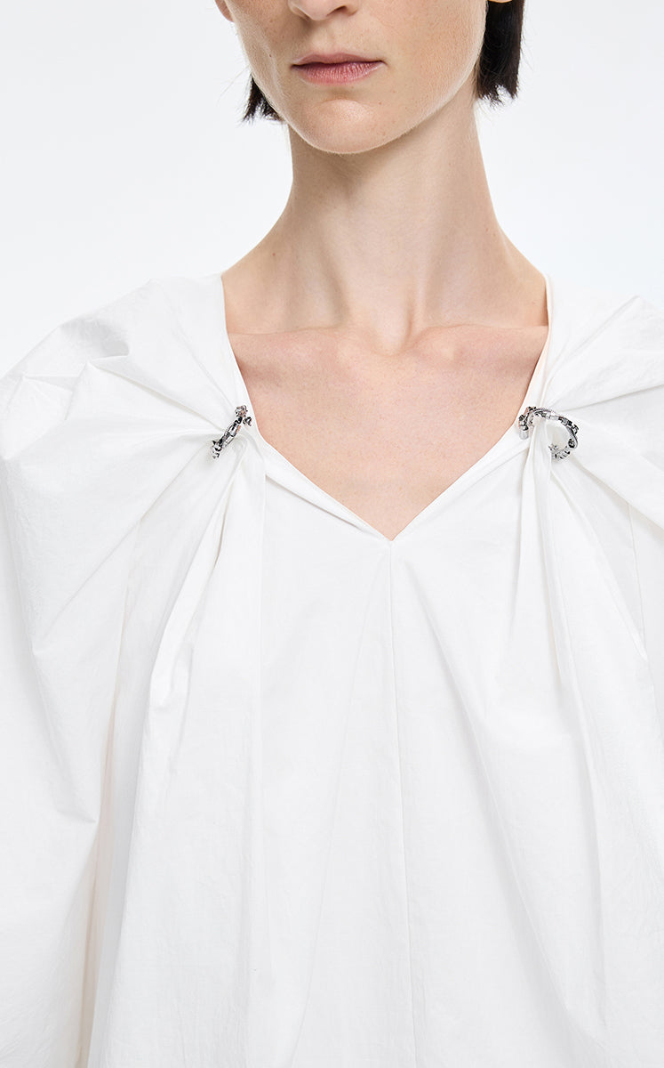 Dress / JNBY Cotton Poplin A-Line V-Neck Dress Off White-1