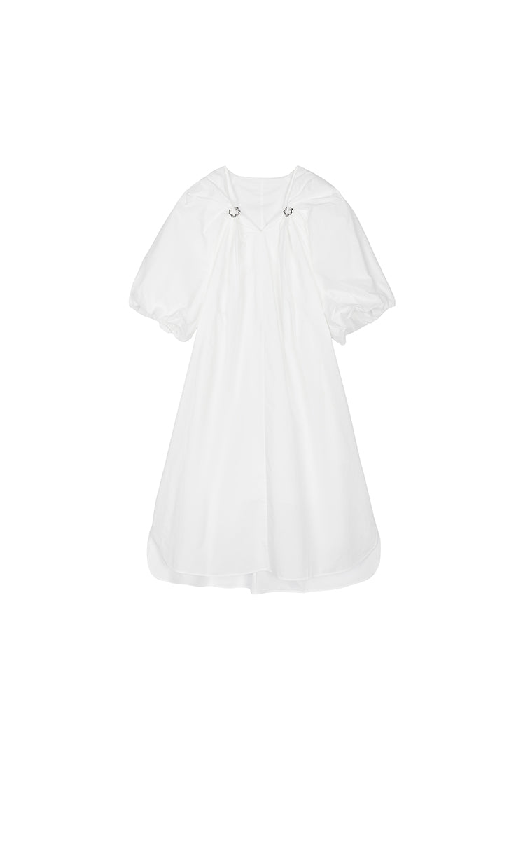 Dress / JNBY Cotton Poplin A-Line V-Neck Dress Off White-1