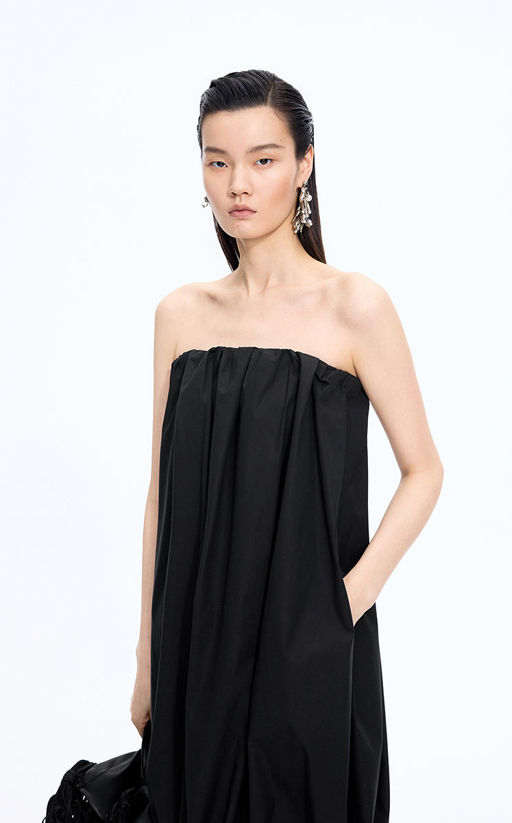 Dress / JNBY Cotton Poplin Strapless Dress Black-1