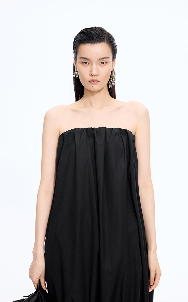 Dress / JNBY Cotton Poplin Strapless Dress Black-1
