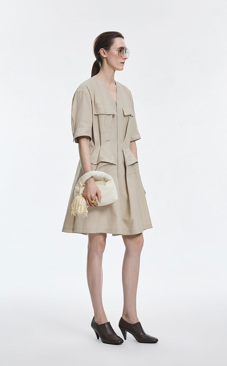Dress / JNBY Cotton Poplin X-Silhouette Dress Light Grey Khaki-1