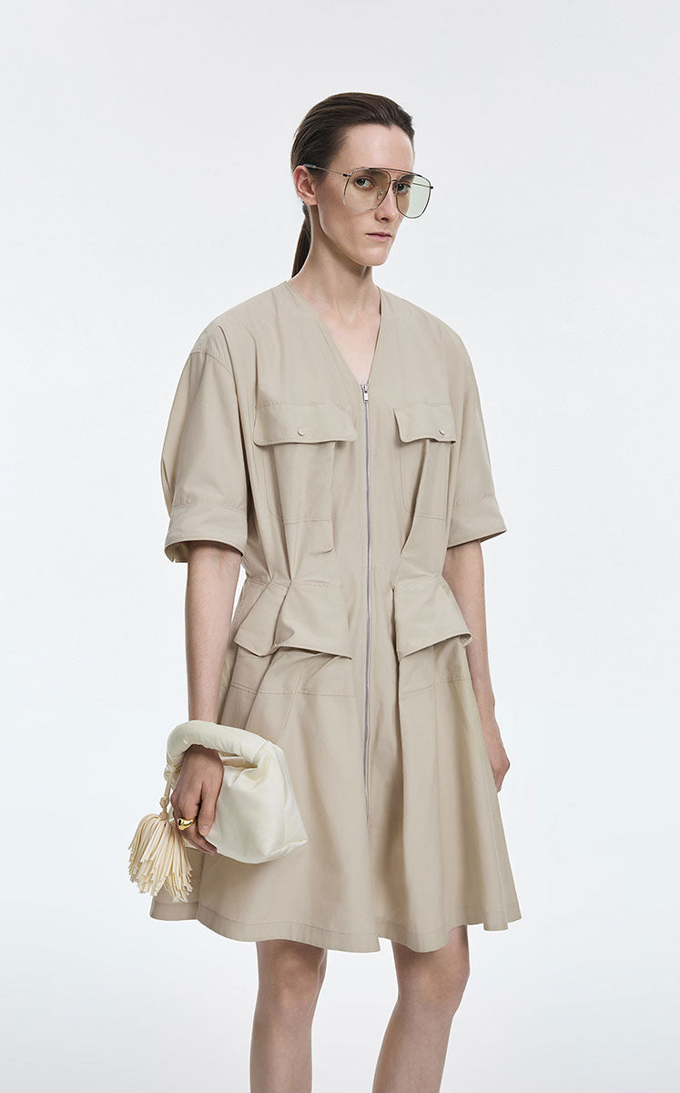 Dress / JNBY Cotton Poplin X-Silhouette Dress Light Grey Khaki-1