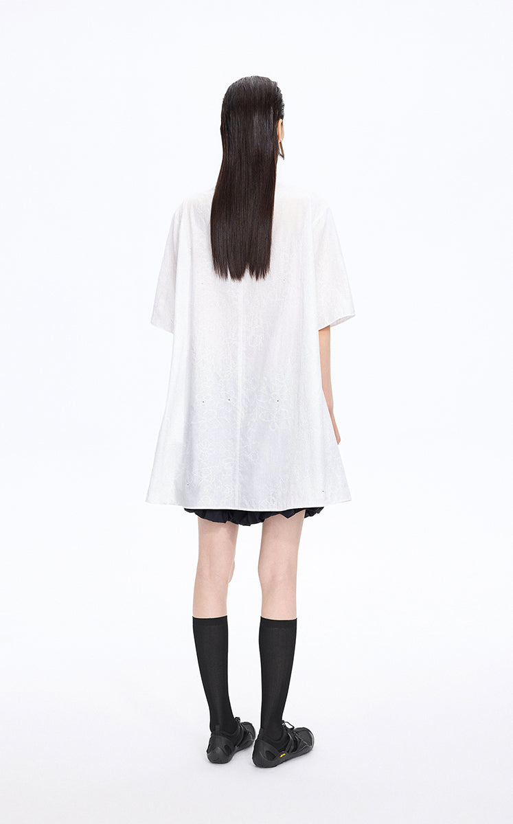 Dress / JNBY Floral Embroidered Cotton A-line Short Sleeve Dress Ecru-2