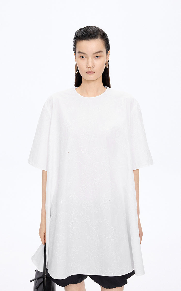 Dress / JNBY Floral Embroidered Cotton A-line Short Sleeve Dress Ecru-2