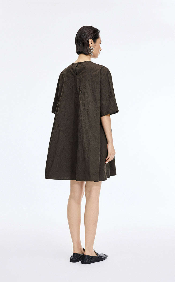 Dress / JNBY Floral Embroidered Cotton A-line Short Sleeve Dress Dark Taupe-1