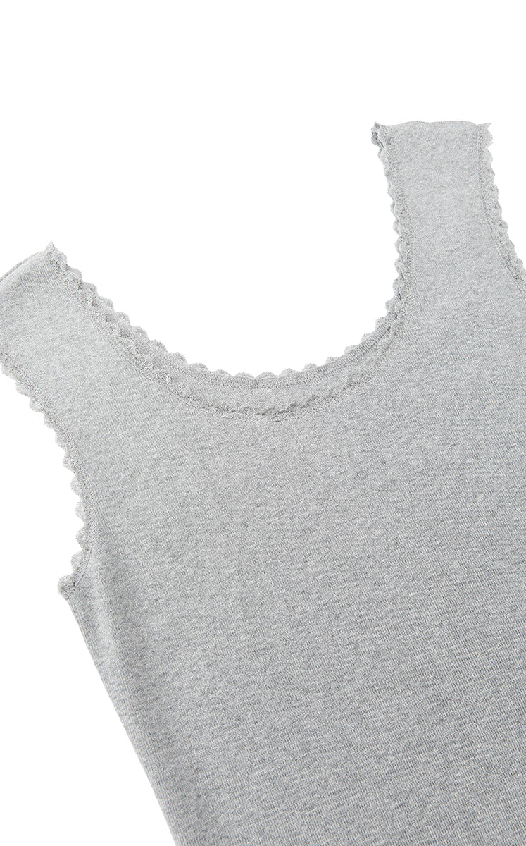 Dress / JNBY Floral Trim Cotton Knit Dress Light Grey Marl-1