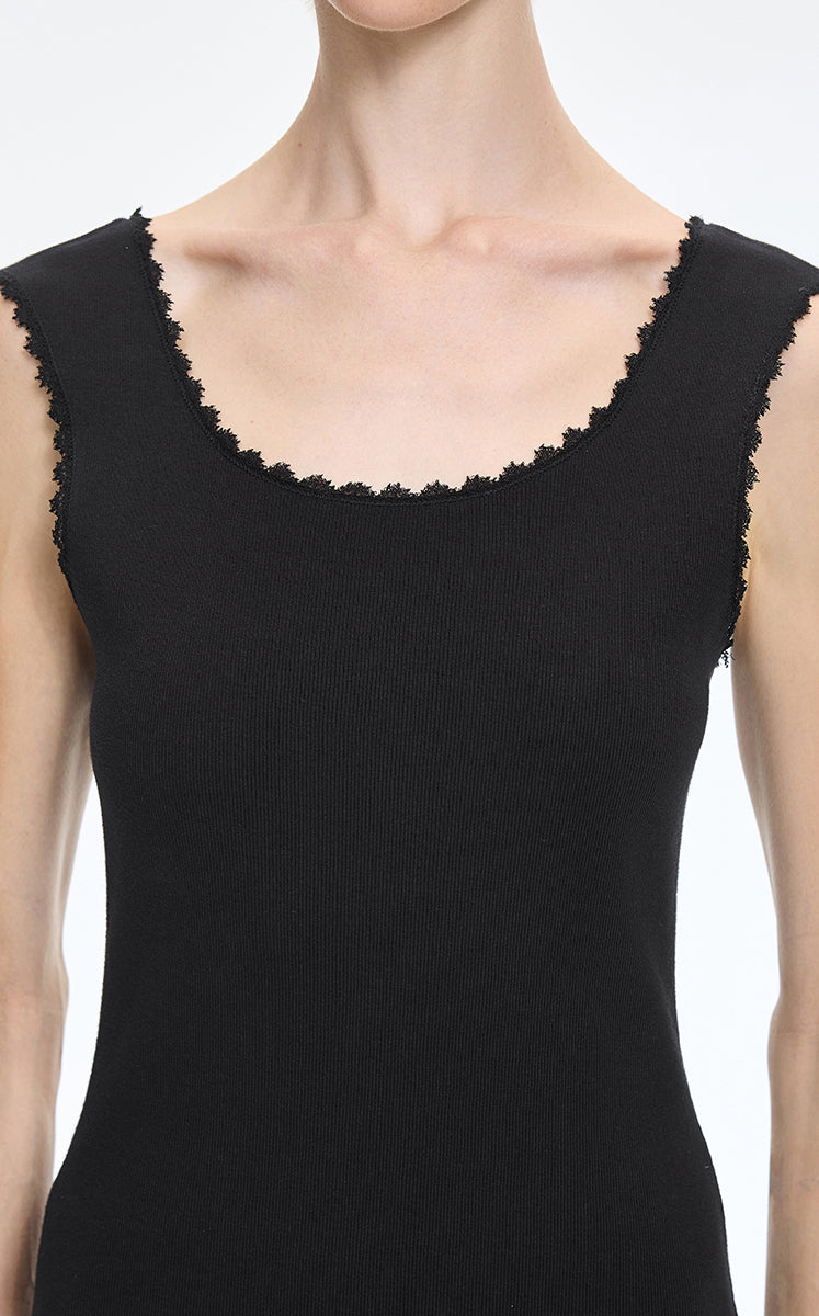 Dress / JNBY Floral Trim Cotton Knit Dress Black-2