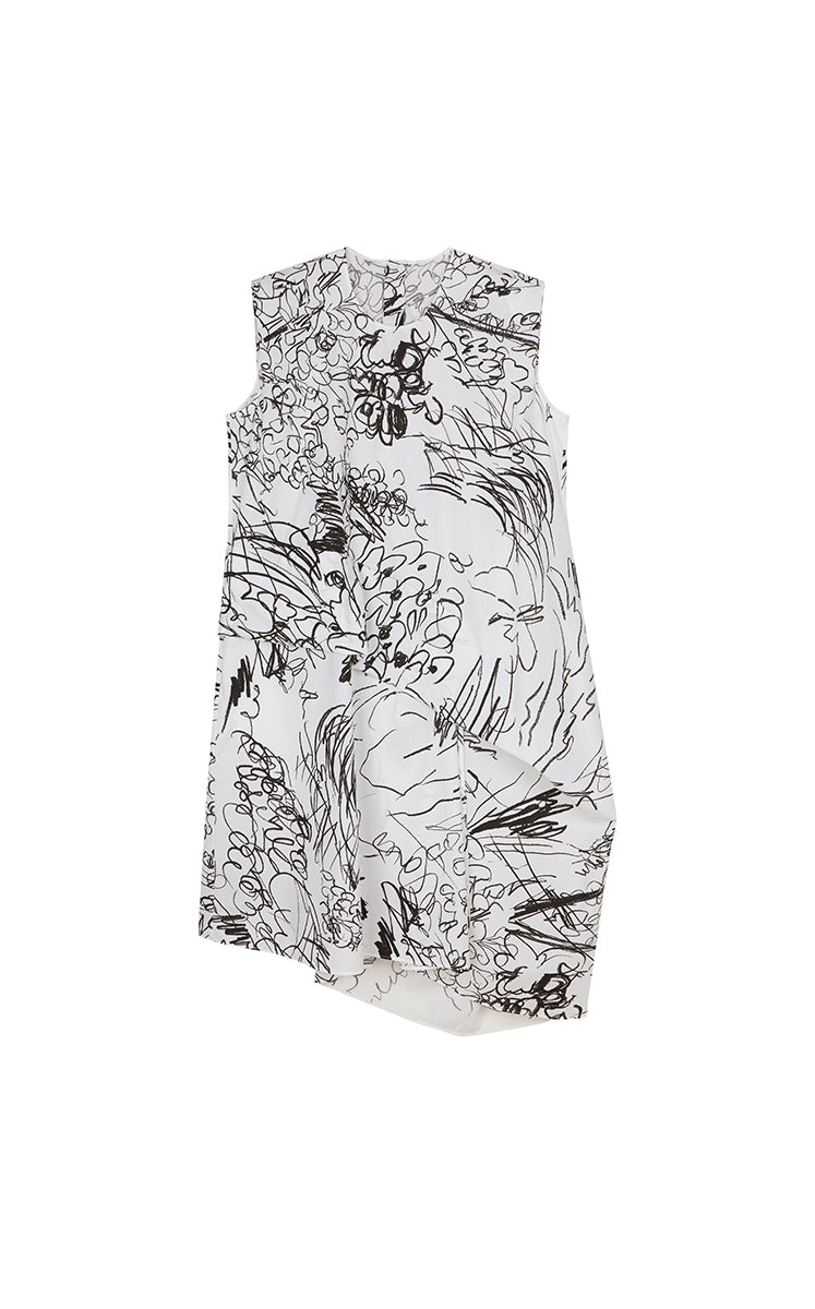 Dress / JNBY Hand-Drawn Floral Cotton Sleeveless Dress Black Marl-1