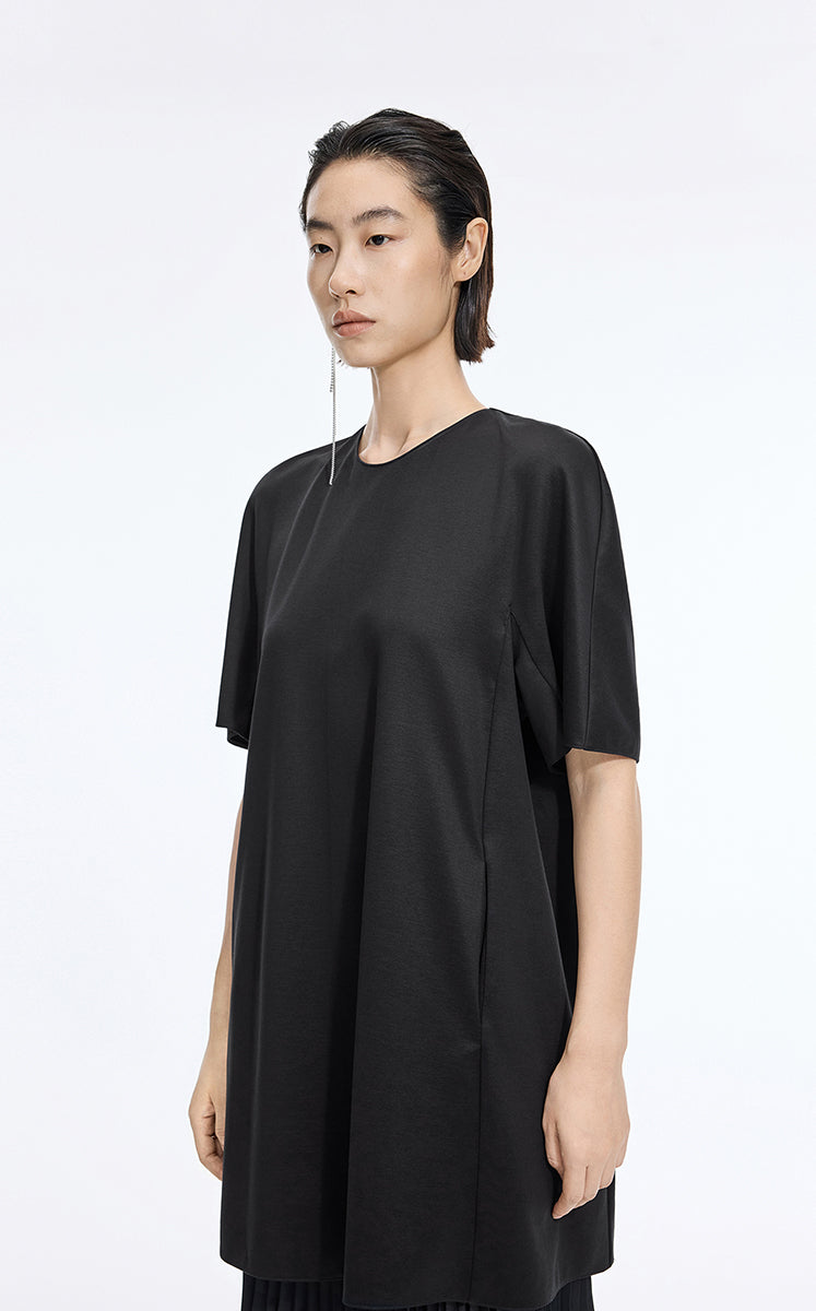 Dress / JNBY Lyocell Blend A-Line Short Sleeve Dress Black-2