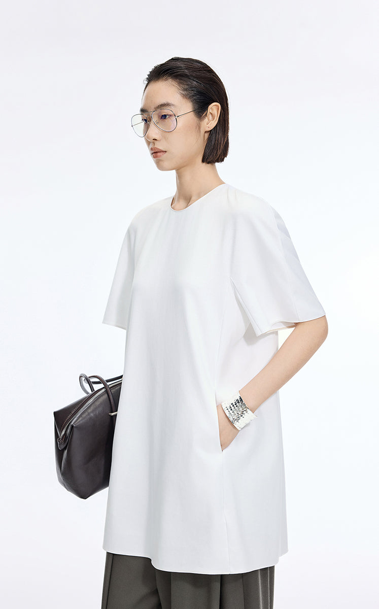Dress / JNBY Lyocell Blend A-Line Short Sleeve Dress Ecru-1