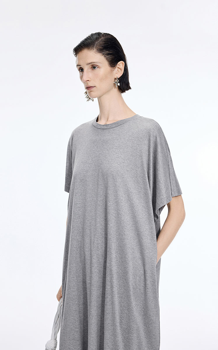 Dress / JNBY Mercerized Cotton Short Sleeve Maxi Dress Mid Grey Marl-1