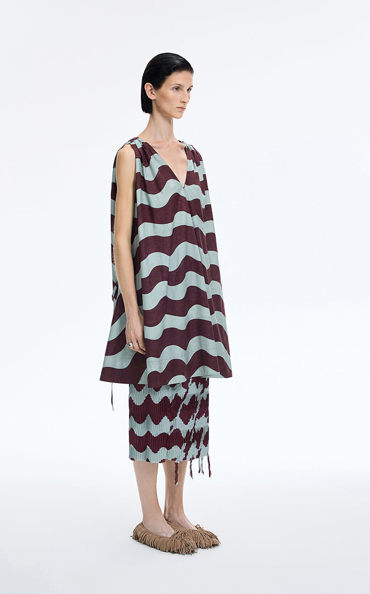Dress / JNBY Pop Stripe Sleeveless Dress Olive Brown-2