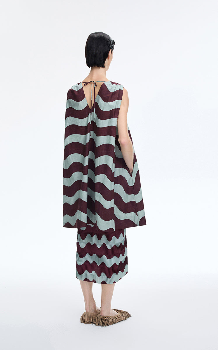 Dress / JNBY Pop Stripe Sleeveless Dress Olive Brown-2