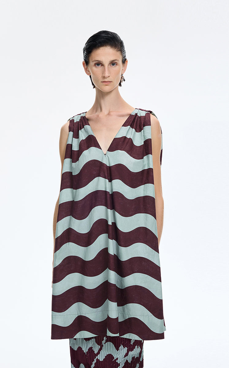 Dress / JNBY Pop Stripe Sleeveless Dress Olive Brown-2