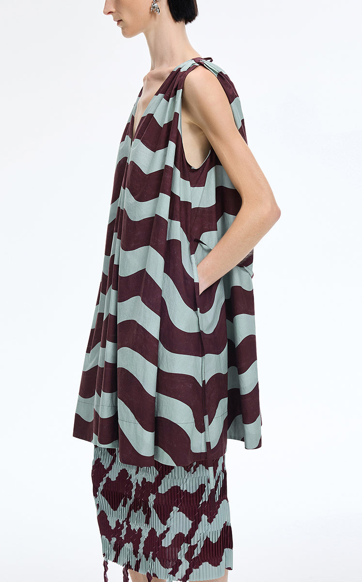 Dress / JNBY Pop Stripe Sleeveless Dress Olive Brown-2