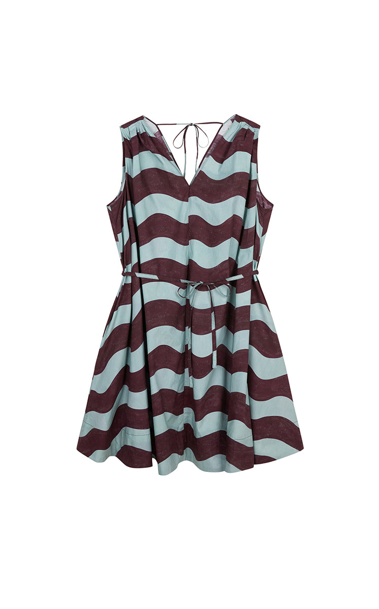 Dress / JNBY Pop Stripe Sleeveless Dress Olive Brown-2