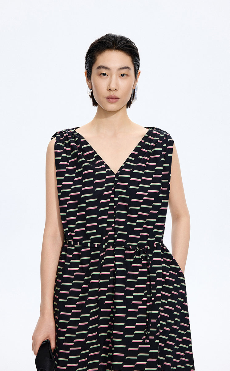 Dress / JNBY Pop Stripe Sleeveless Dress Black Marl-3