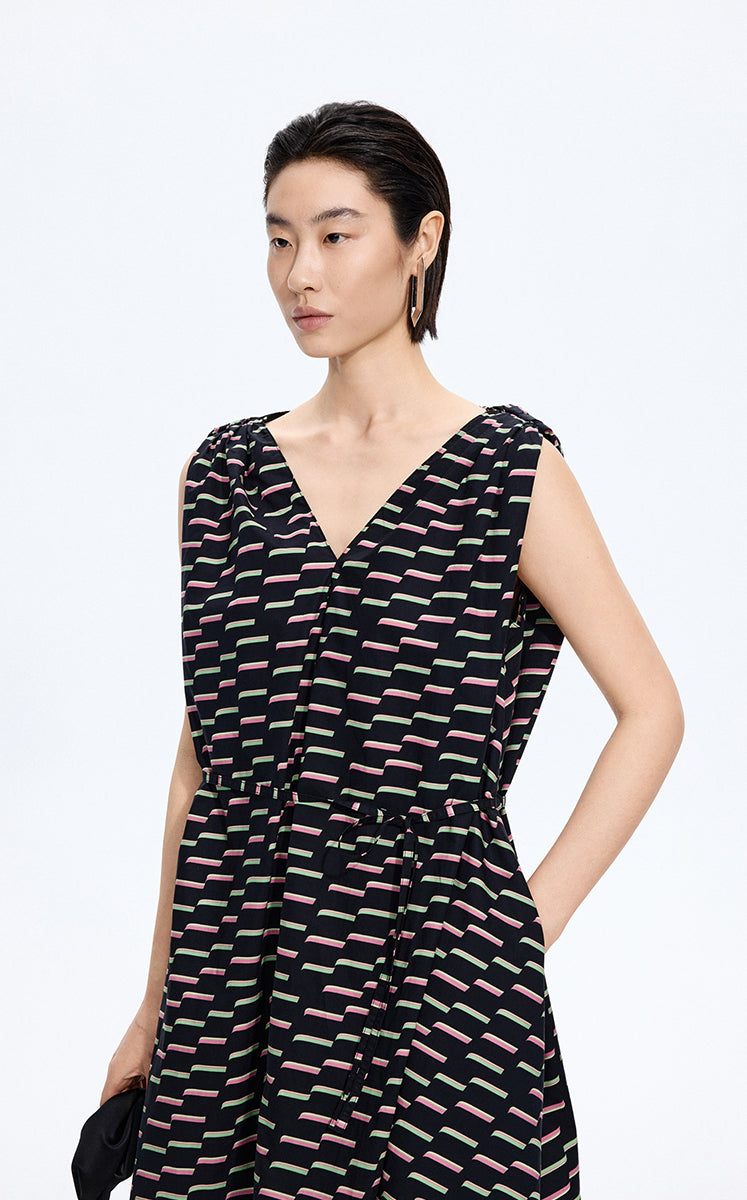 Dress / JNBY Pop Stripe Sleeveless Dress Black Marl-3