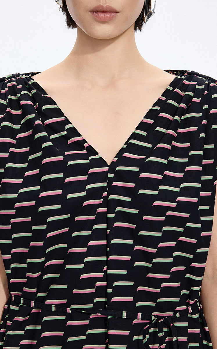 Dress / JNBY Pop Stripe Sleeveless Dress Black Marl-3