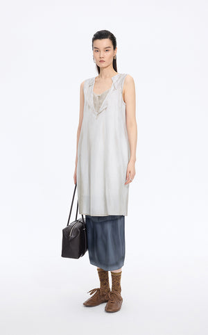 Dress / JNBY Printed A-Line Sleeveless Dress Greige-1