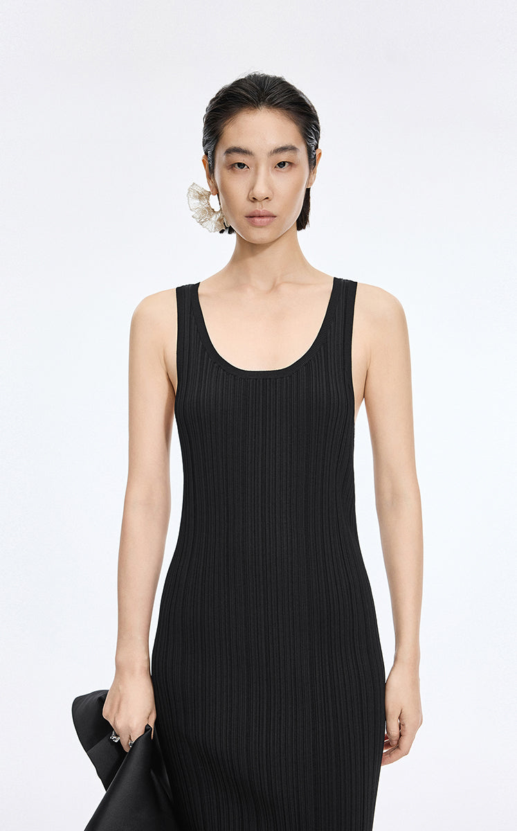 Dress / JNBY Ribbed Knit Sleeveless Dress Black-1