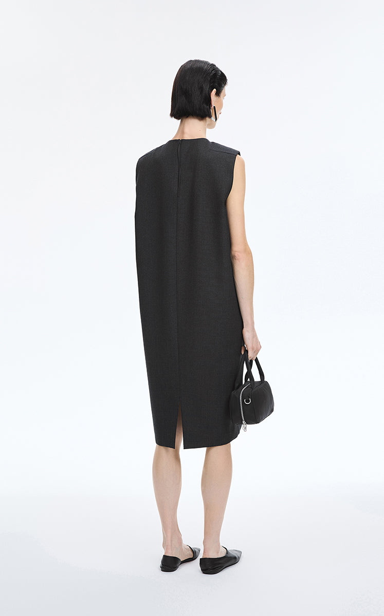 Dress / JNBY Round-Veck Sleeveless Shift Dress Dark Grey Marl-2