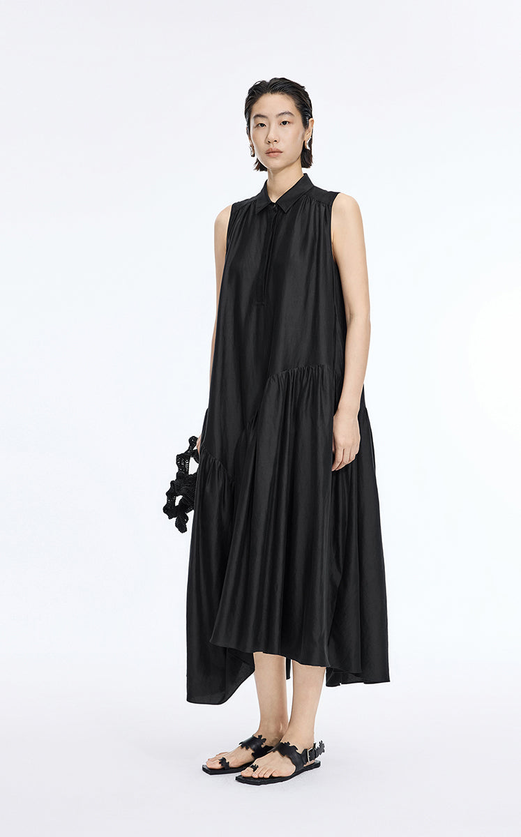 Dress / JNBY Silk-Blend Fishtail Shirt Dress Black-2