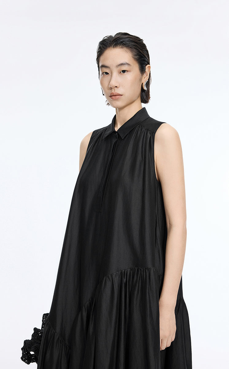 Dress / JNBY Silk-Blend Fishtail Shirt Dress Black-2