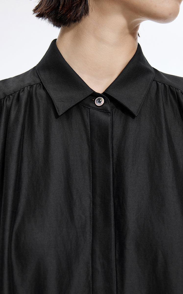 Dress / JNBY Silk-Blend Fishtail Shirt Dress Black-2