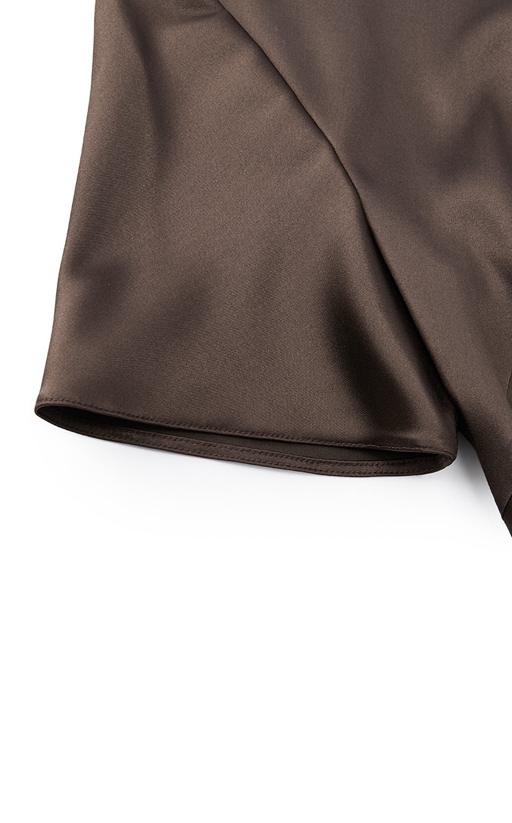 Dress / JNBY Silk Satin A-Line Short Sleeve Dress Dark Brown-1