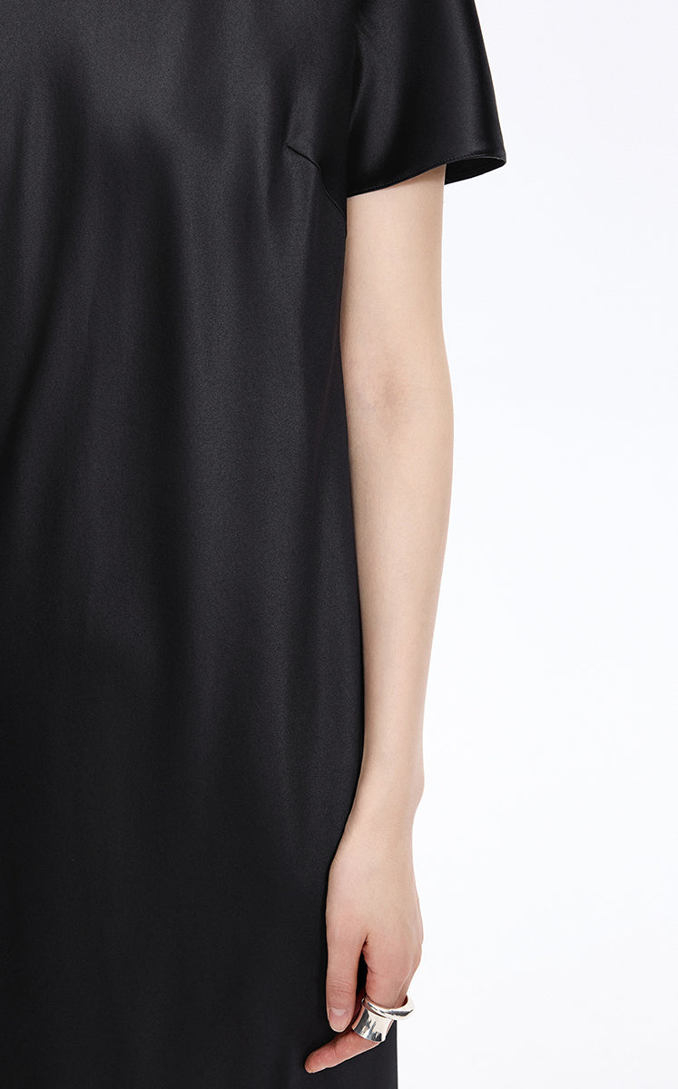 Dress / JNBY Silk Satin A-Line Short Sleeve Dress Black-2