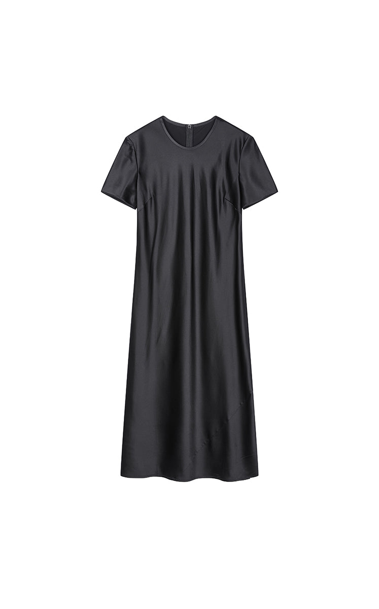 Dress / JNBY Silk Satin A-Line Short Sleeve Dress Black-2
