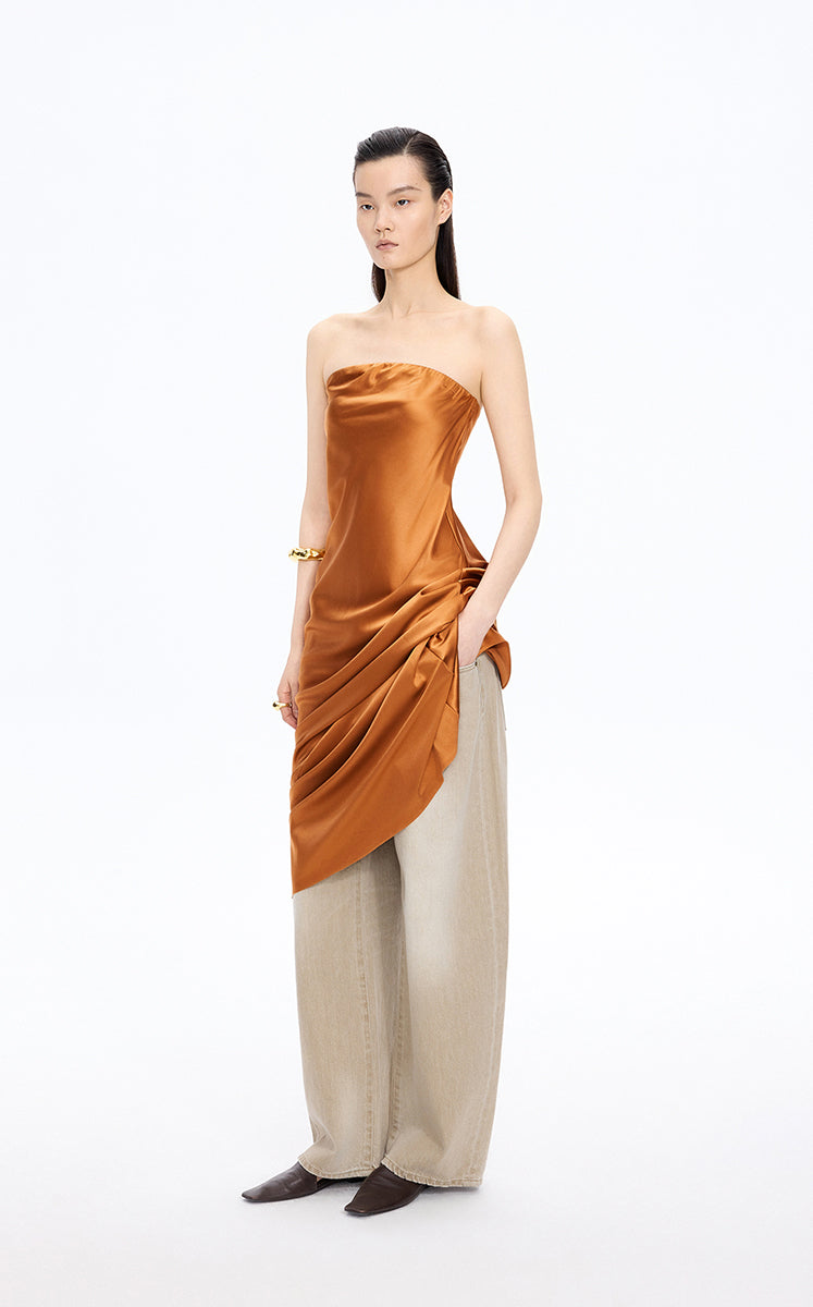 Dress / JNBY Silk Strapless Maxi Dress Burnt Orange-1