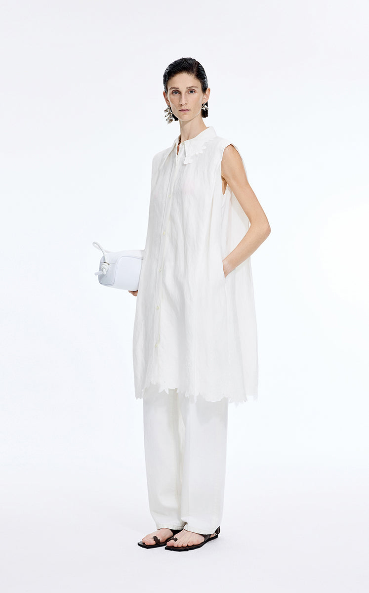 Dress / JNBY Textured Linen-Blend A-Line Sleeveless Dress Ecru-3