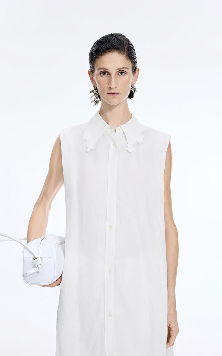 Dress / JNBY Textured Linen-Blend A-Line Sleeveless Dress Ecru-3