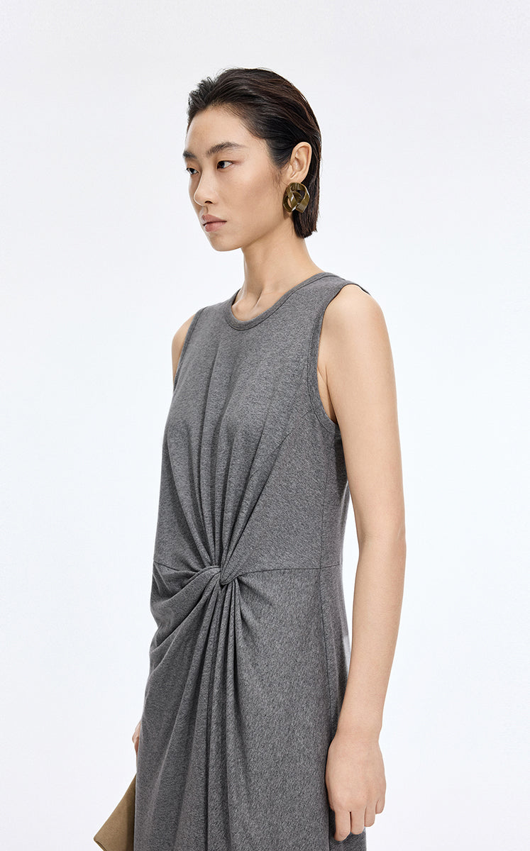 Dress / JNBY Twisted Waist Cotton Maxi Dress Mid Grey Marl-2