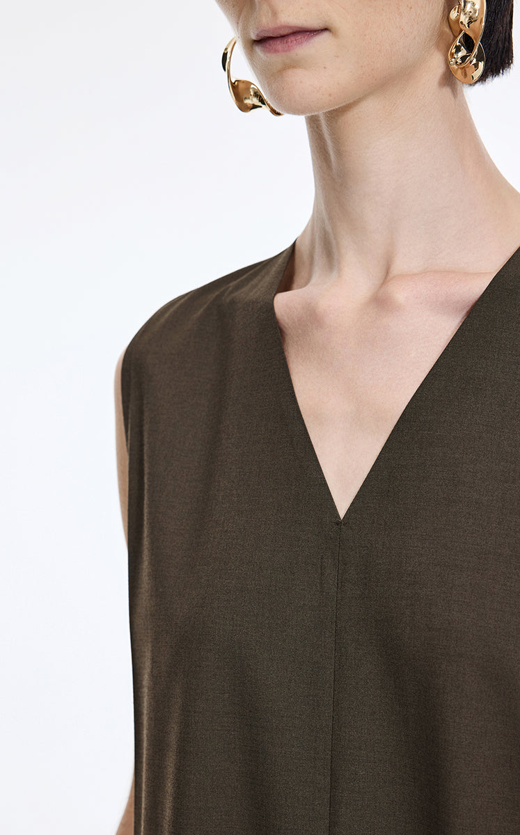Dress / JNBY V-Neck Pleated Maxi Dress Dark Olive-2