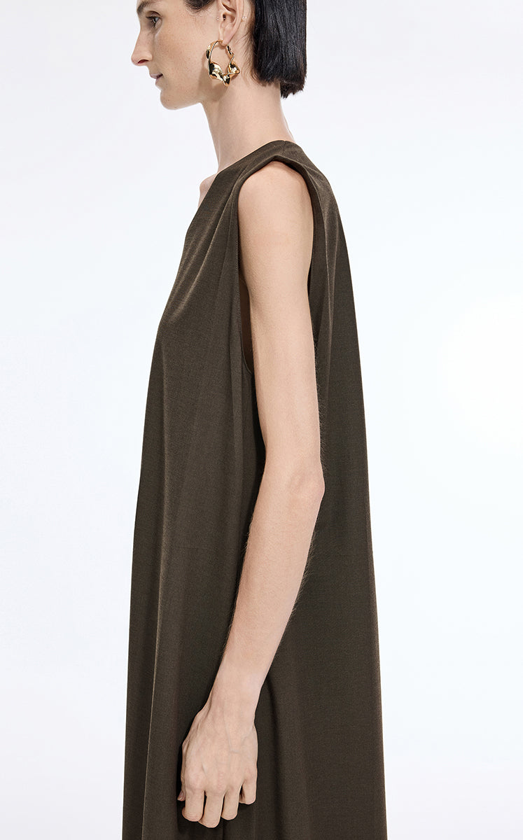 Dress / JNBY V-Neck Pleated Maxi Dress Dark Olive-2
