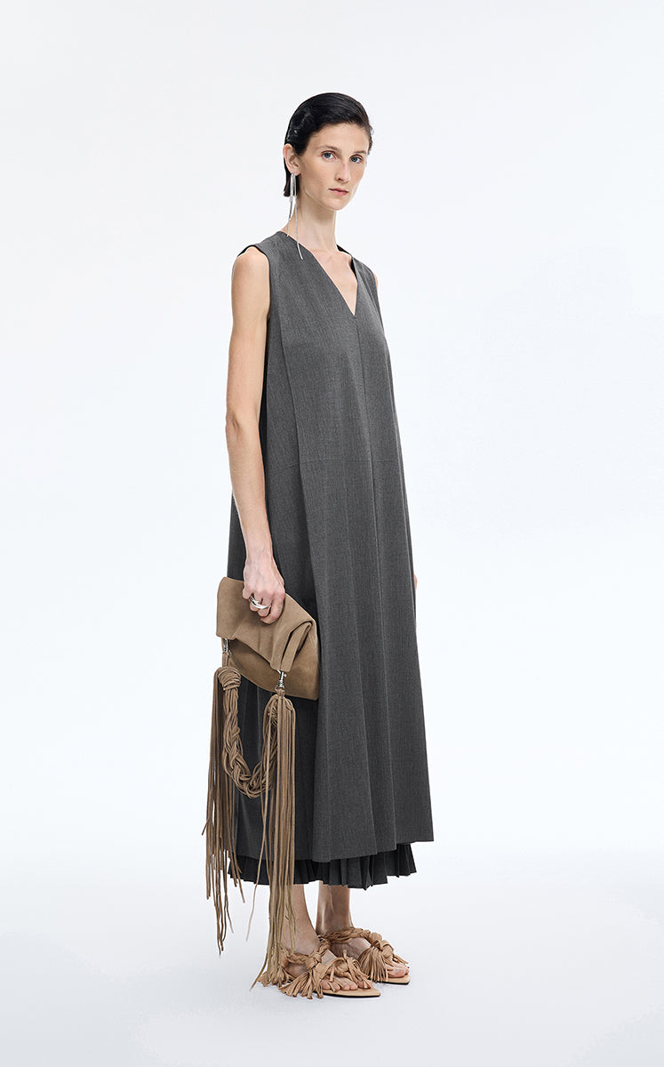 Dress / JNBY V-Neck Pleated Maxi Dress Dark Grey Marl-1