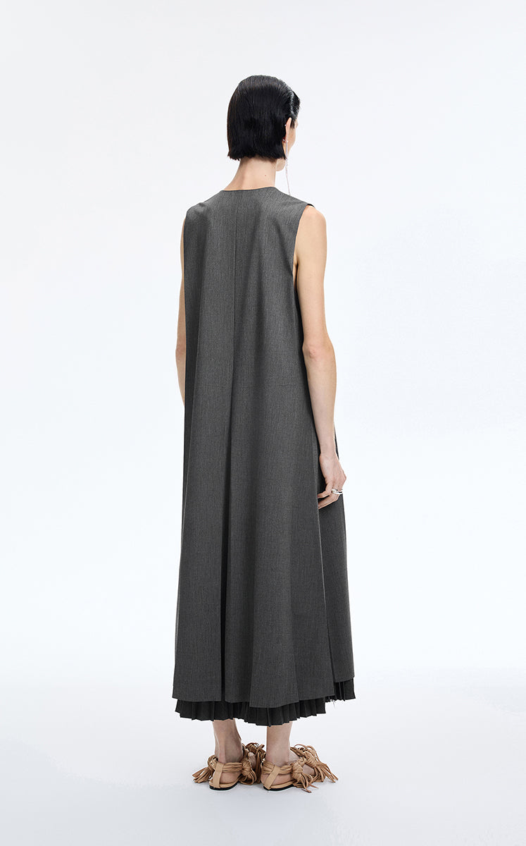 Dress / JNBY V-Neck Pleated Maxi Dress Dark Grey Marl-1