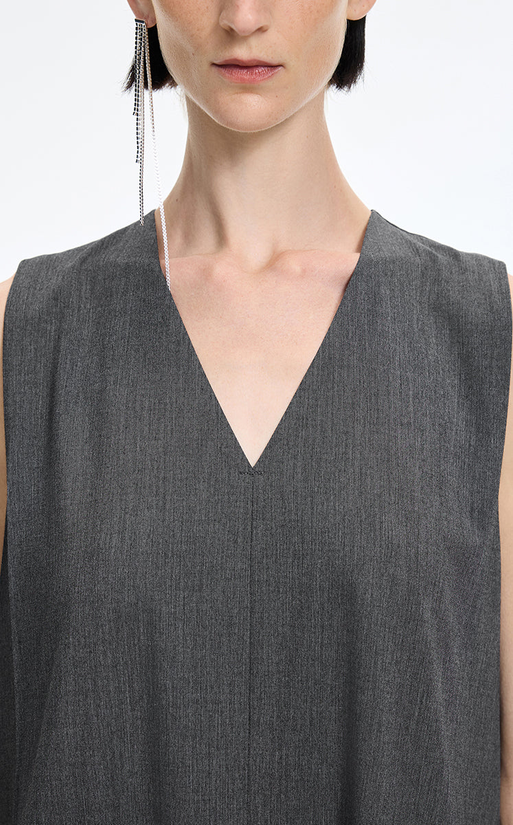 Dress / JNBY V-Neck Pleated Maxi Dress Dark Grey Marl-1