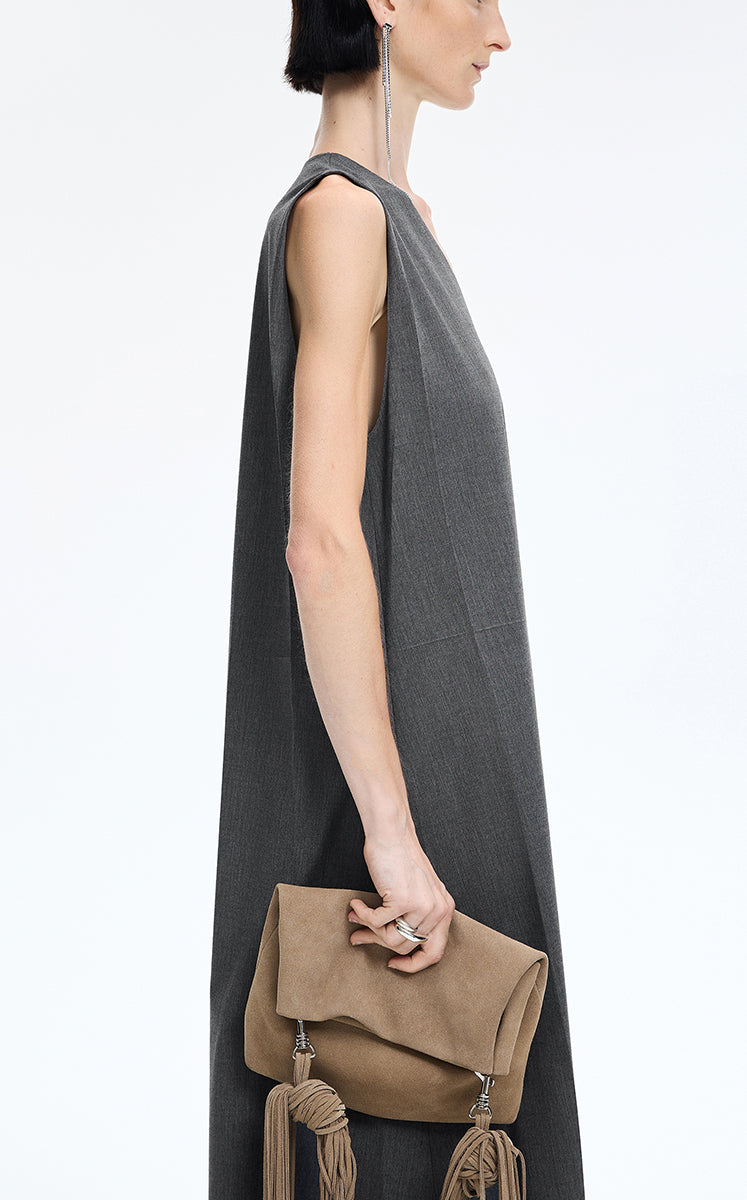 Dress / JNBY V-Neck Pleated Maxi Dress Dark Grey Marl-1