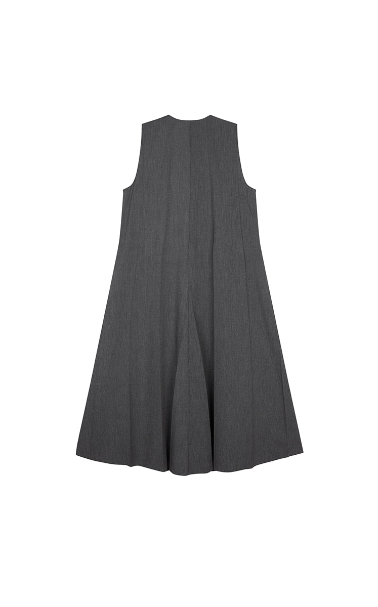 Dress / JNBY V-Neck Pleated Maxi Dress Dark Grey Marl-1