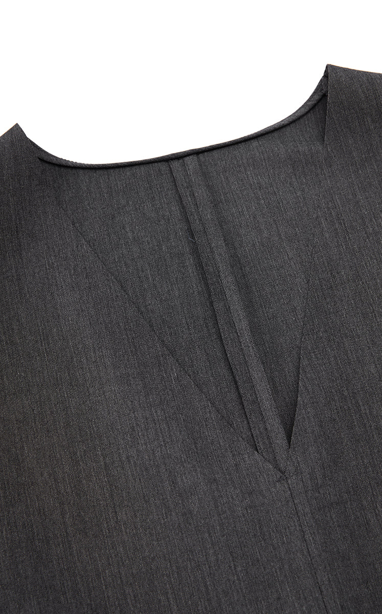 Dress / JNBY V-Neck Pleated Maxi Dress Dark Grey Marl-1