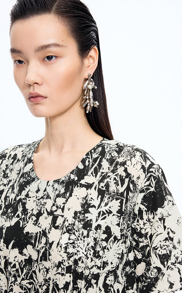 Dress / JNBY Watercolor Floral A-Line Dress Black & White-2