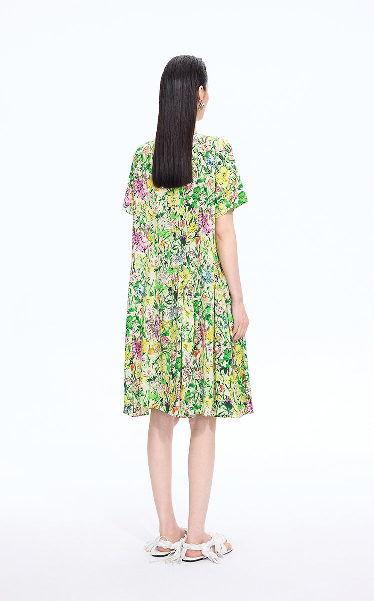 Dress / JNBY Watercolor Floral A-Line Dress Green-1