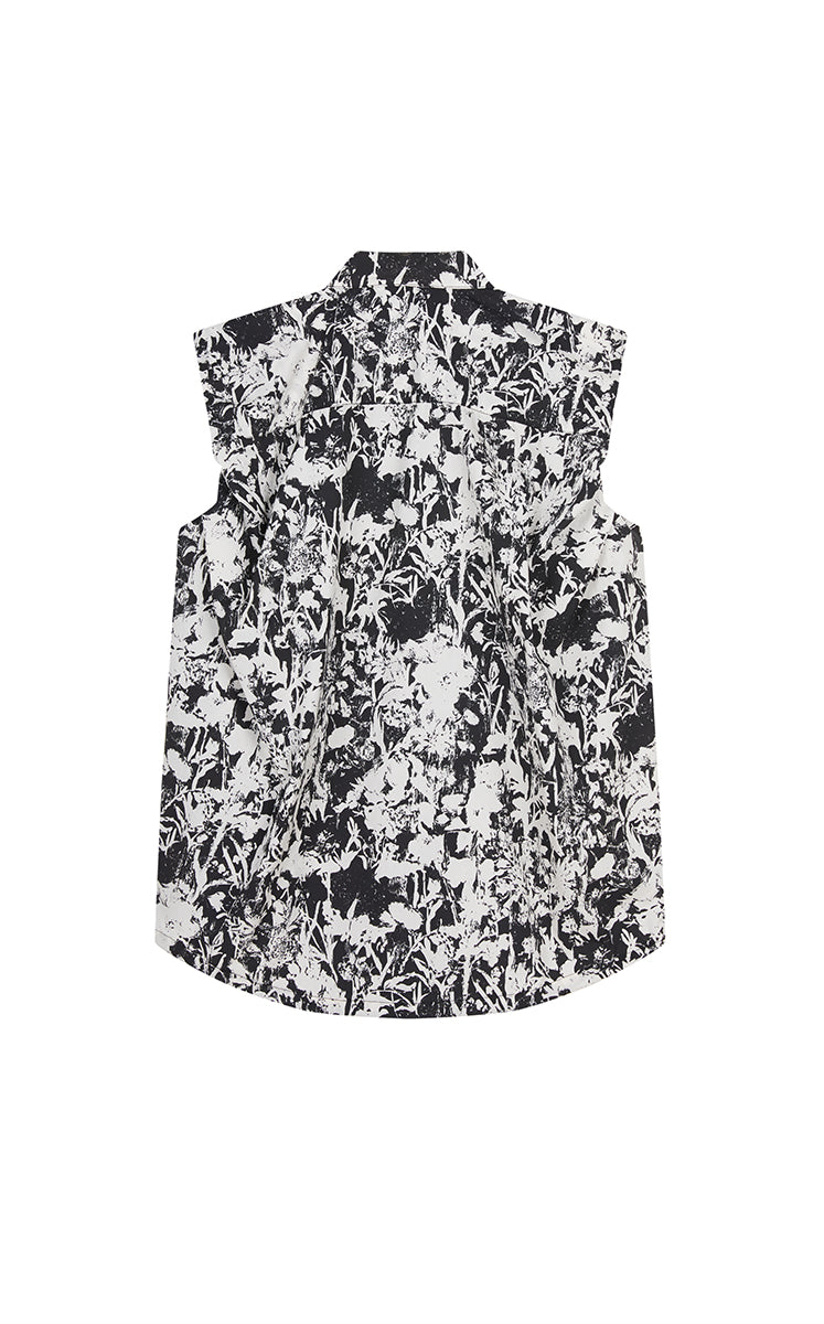 Dress / JNBY Watercolor Floral Sleeveless Shirt Dress Black & White-2